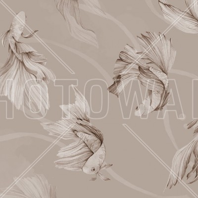 Tapet cu design minimalist cu pești Koi în sepia.