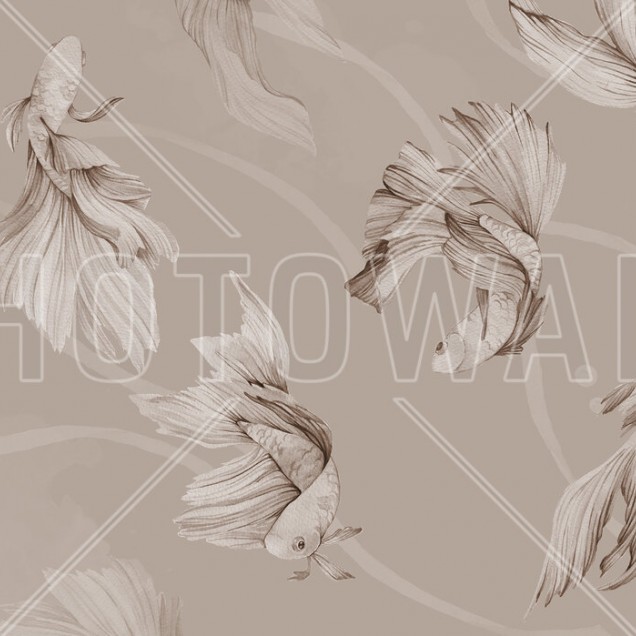 Tapet cu design minimalist cu pești Koi în sepia.