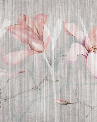 Tapet floral cu flori de magnolie delicate, design modern și elegant, perfect pentru dormitor, sufragerie sau birou.