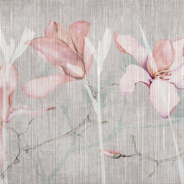 Tapet floral cu flori de magnolie delicate, design modern și elegant, perfect pentru dormitor, sufragerie sau birou.