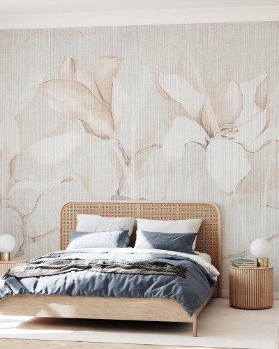 Fototapet cu magnolii într-un dormitor elegant