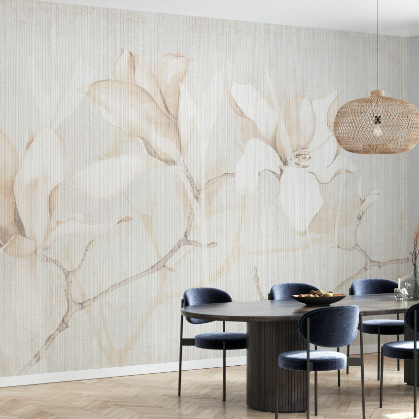 Fototapet floral cu magnolii într-un interior modern
