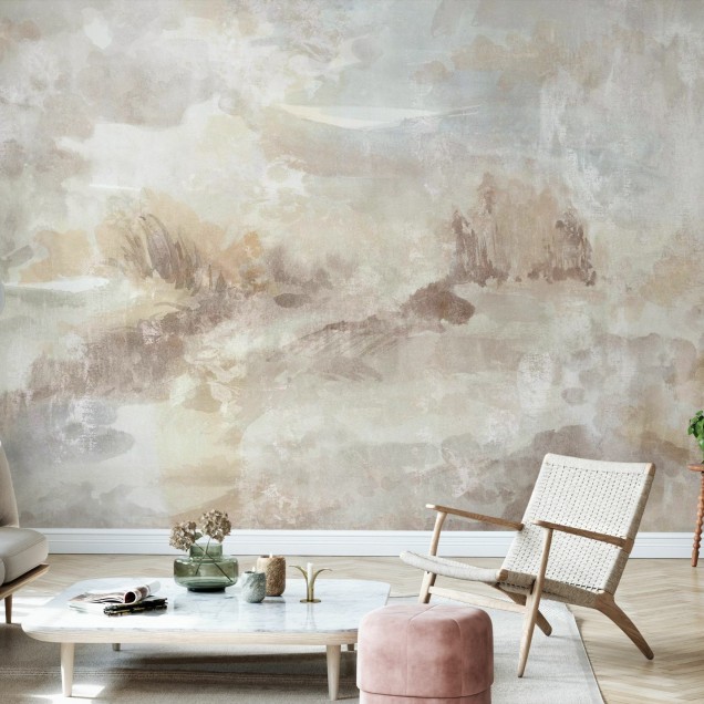 Oeuvre Scenery tapet foto cu design minimalist în nuanțe de bej și gri, perfect pentru a crea un decor unic în casa dumneavoastră.