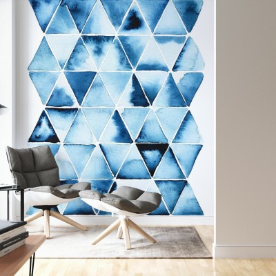Blue Triangles Wallpaper cu model geometric abstract