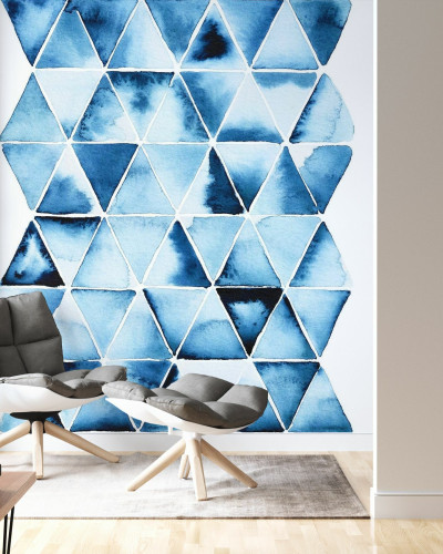 Blue Triangles Wallpaper cu model geometric abstract