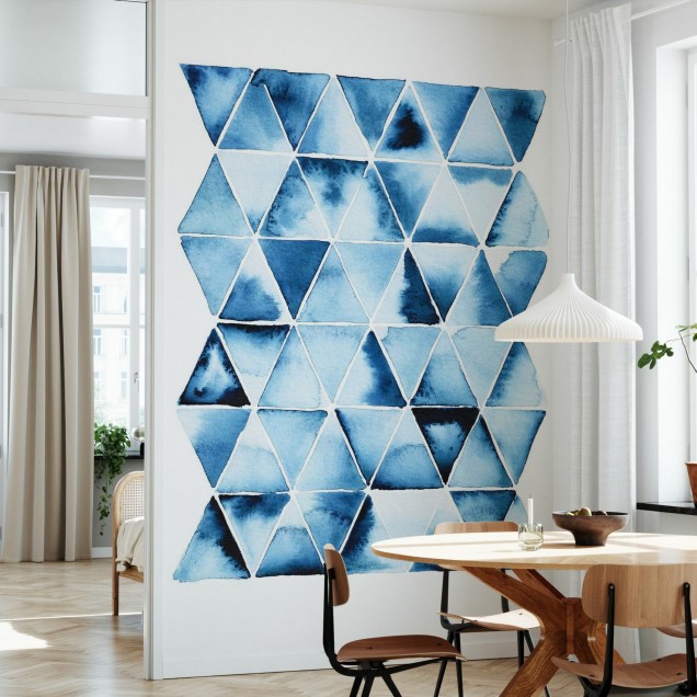 Blue Triangles Wallpaper cu model geometric abstract