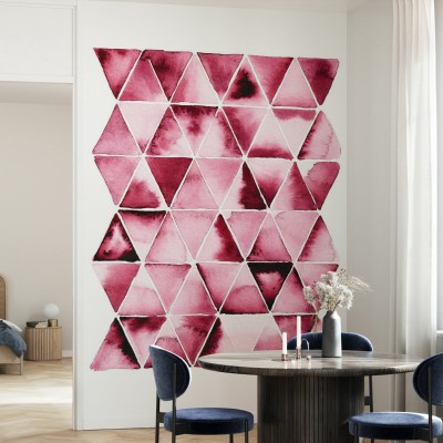 Tapet geometric cu triunghiuri roșii, perfect pentru a crea un punct focal în orice cameră.