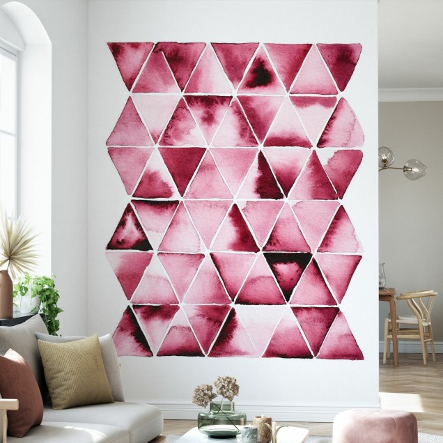 Tapet geometric cu triunghiuri roșii, perfect pentru a crea un punct focal în orice cameră.