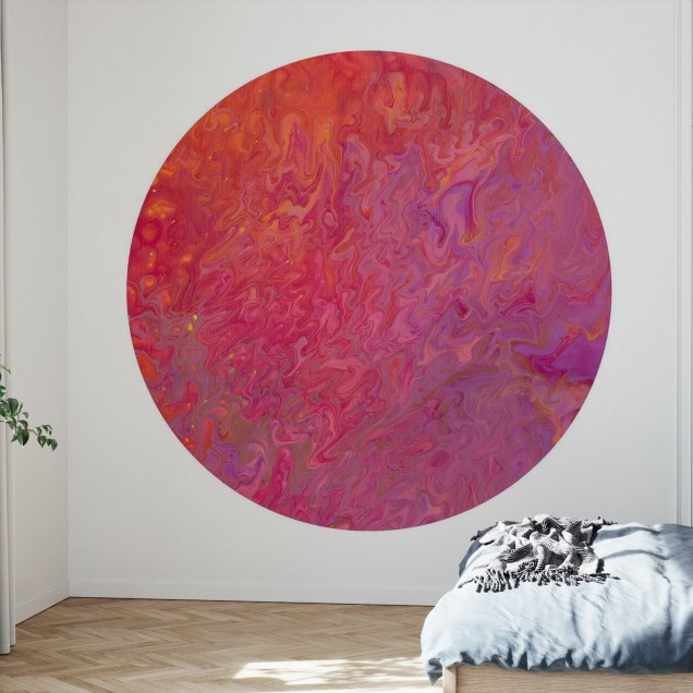 Tapet abstract modern Repuflu II cu nuante de roșu, portocaliu și violet, perfect pentru decorul modern