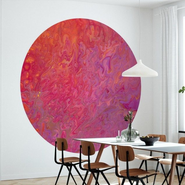 Tapet abstract modern Repuflu II cu nuante de roșu, portocaliu și violet, perfect pentru decorul modern