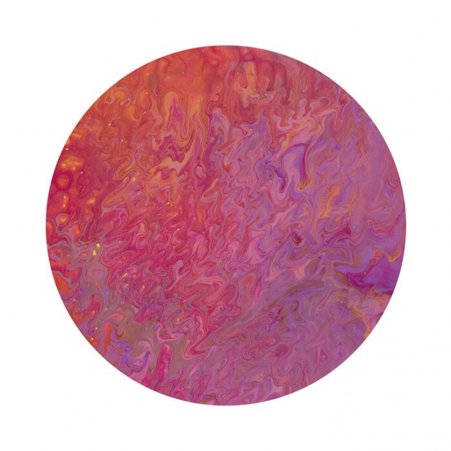 Tapet abstract modern Repuflu II cu nuante de roșu, portocaliu și violet, perfect pentru decorul modern