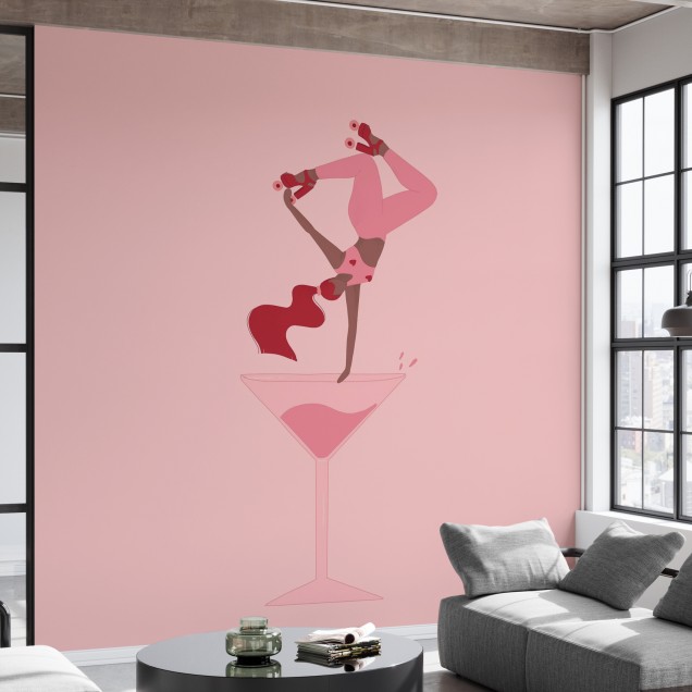Wallpaper Lets Celebrate cu o femeie pe role într-un pahar de cocktail
