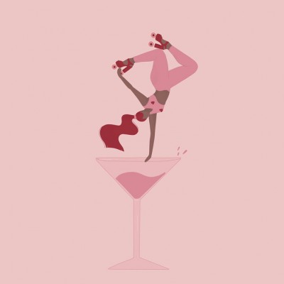 Wallpaper Lets Celebrate cu o femeie pe role într-un pahar de cocktail