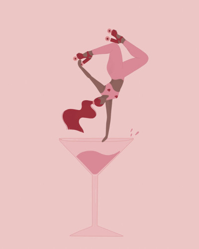 Wallpaper Lets Celebrate cu o femeie pe role într-un pahar de cocktail
