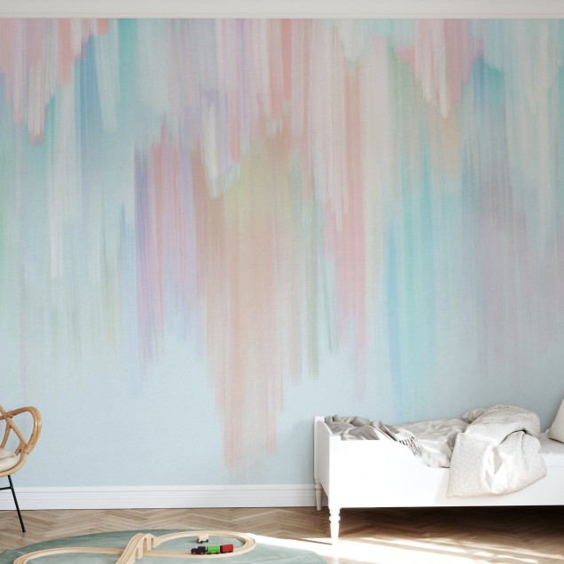Tapet abstract modern Dripping II, cu linii subțiri, fluide și culori pastelate, perfect pentru a decora livingul, dormitorul sau bucătăria