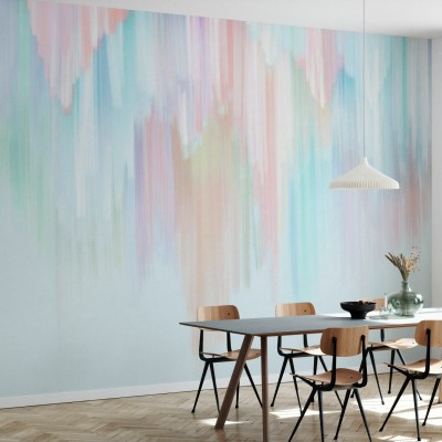 Tapet abstract modern Dripping II, cu linii subțiri, fluide și culori pastelate, perfect pentru a decora livingul, dormitorul sau bucătăria
