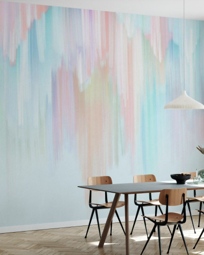 Tapet abstract modern Dripping II, cu linii subțiri, fluide și culori pastelate, perfect pentru a decora livingul, dormitorul sau bucătăria