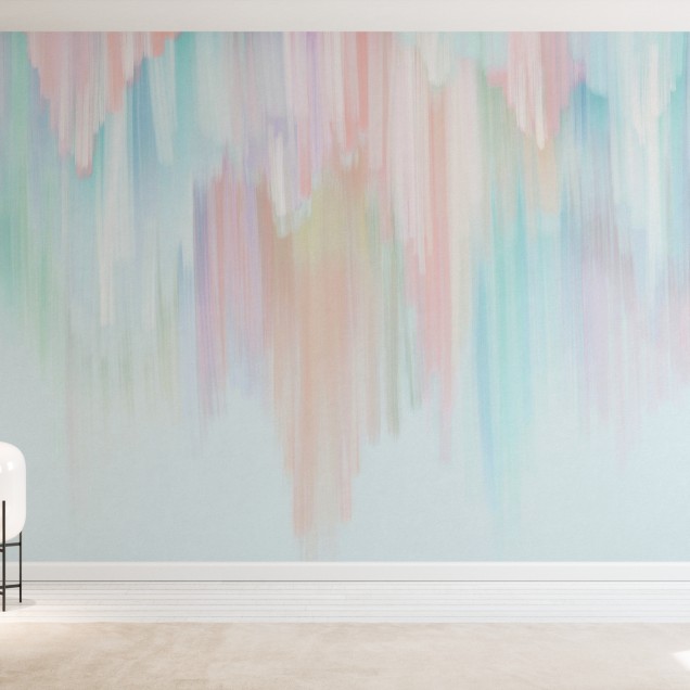 Tapet abstract modern Dripping II, cu linii subțiri, fluide și culori pastelate, perfect pentru a decora livingul, dormitorul sau bucătăria