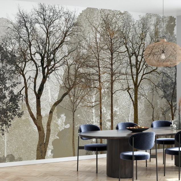 Tapet cu design abstract de toamnă, cu nuanțe de gri și maro, pentru un aspect relaxant și sofisticat.