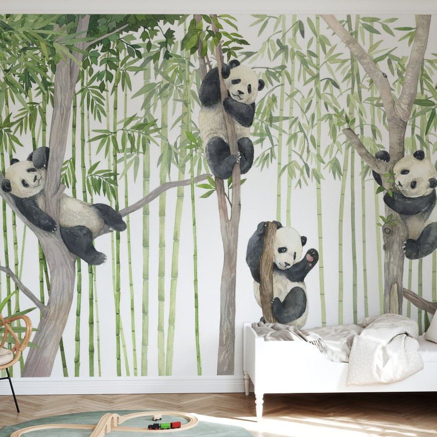 Tapet cu ursuleți panda drăguți în acuarelă