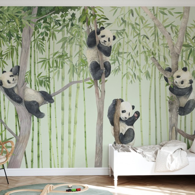 Tapet cu ursuleți panda drăguți în acuarelă