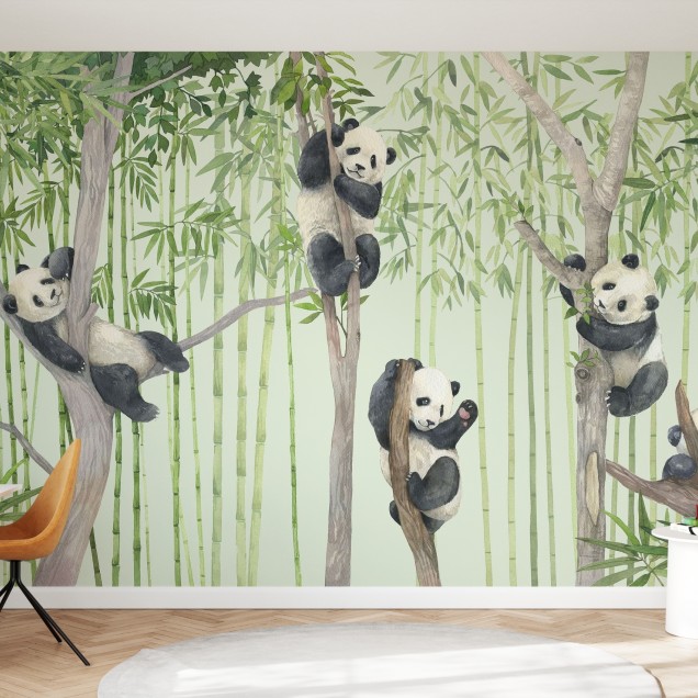 Tapet cu ursuleți panda drăguți în acuarelă