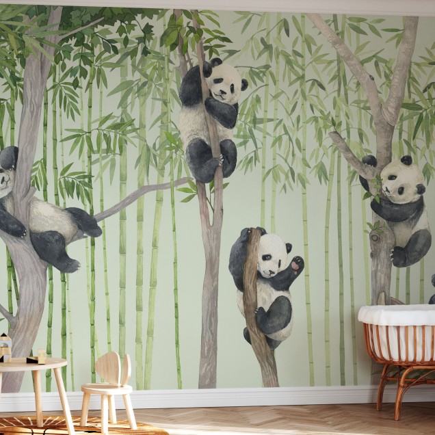 Tapet cu ursuleți panda drăguți în acuarelă