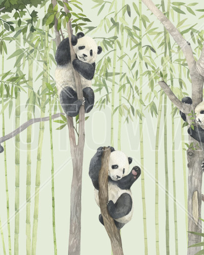 Tapet cu ursuleți panda drăguți în acuarelă