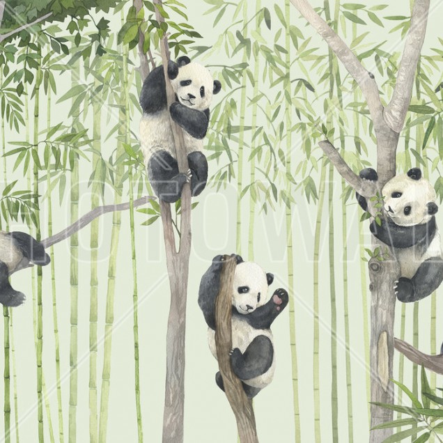 Tapet cu ursuleți panda drăguți în acuarelă