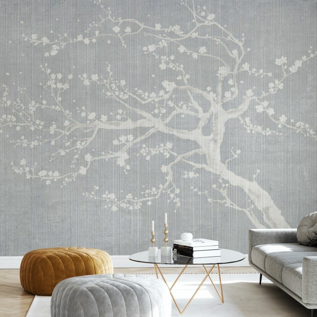 Tapet cu flori de cires Sakura Spring II - un design minimalist si elegant pentru casa ta.
