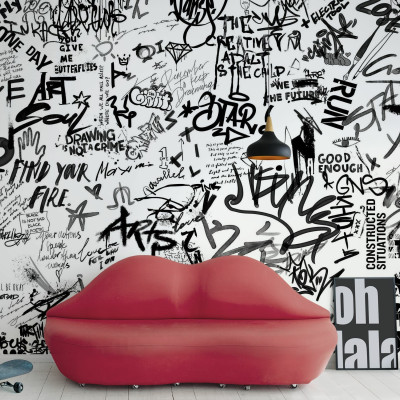 Fototapet alb-negru cu design street art