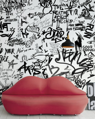 Fototapet alb-negru cu design street art
