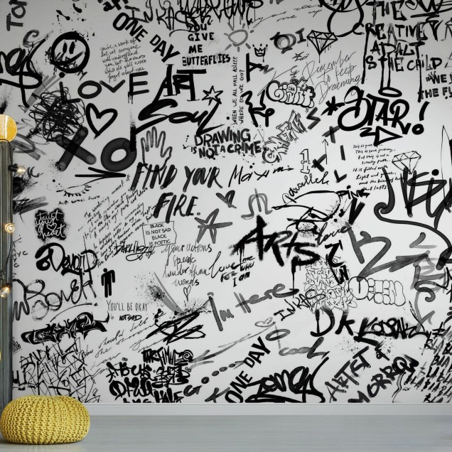 Fototapet alb-negru cu design street art