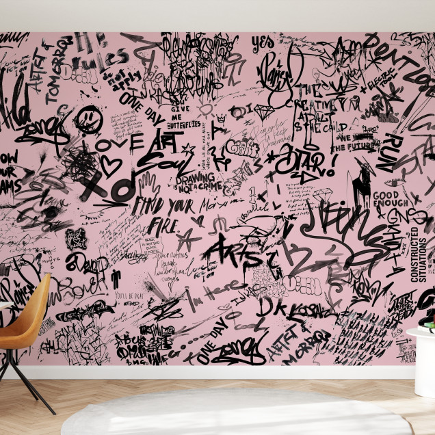 Street Art Poetry, tapet foto roz cu text scris cu mâna