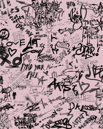 Street Art Poetry, tapet foto roz cu text scris cu mâna