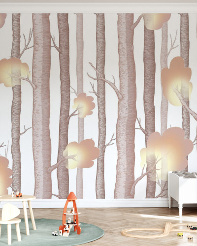 Wallpaper Trees and Trees III, design modern cu o pădure fermecătoare, perfect pentru camera copilului.