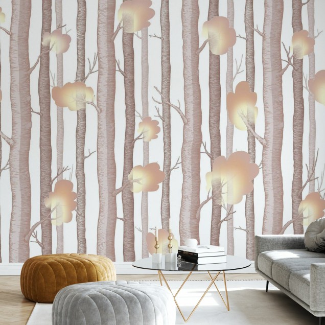Wallpaper Trees and Trees III, design modern cu o pădure fermecătoare, perfect pentru camera copilului.