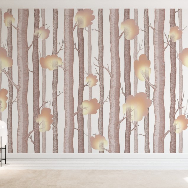 Wallpaper Trees and Trees III, design modern cu o pădure fermecătoare, perfect pentru camera copilului.