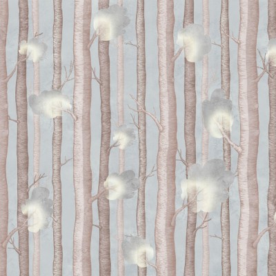 Tapet cu design abstract de copaci și flori, in nuanțe pastelate, perfect pentru un decor modern si elegant.