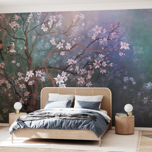 Tapet floral Best Friends Branch V cu flori delicate de magnolie, perfect pentru living, dormitor sau birou.