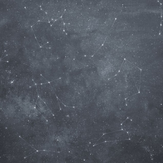 Zoodiac Sky IV, tapet cu stele și constelații pe un fundal gri,  imagine modernă și minimalistă pentru decorarea pereților