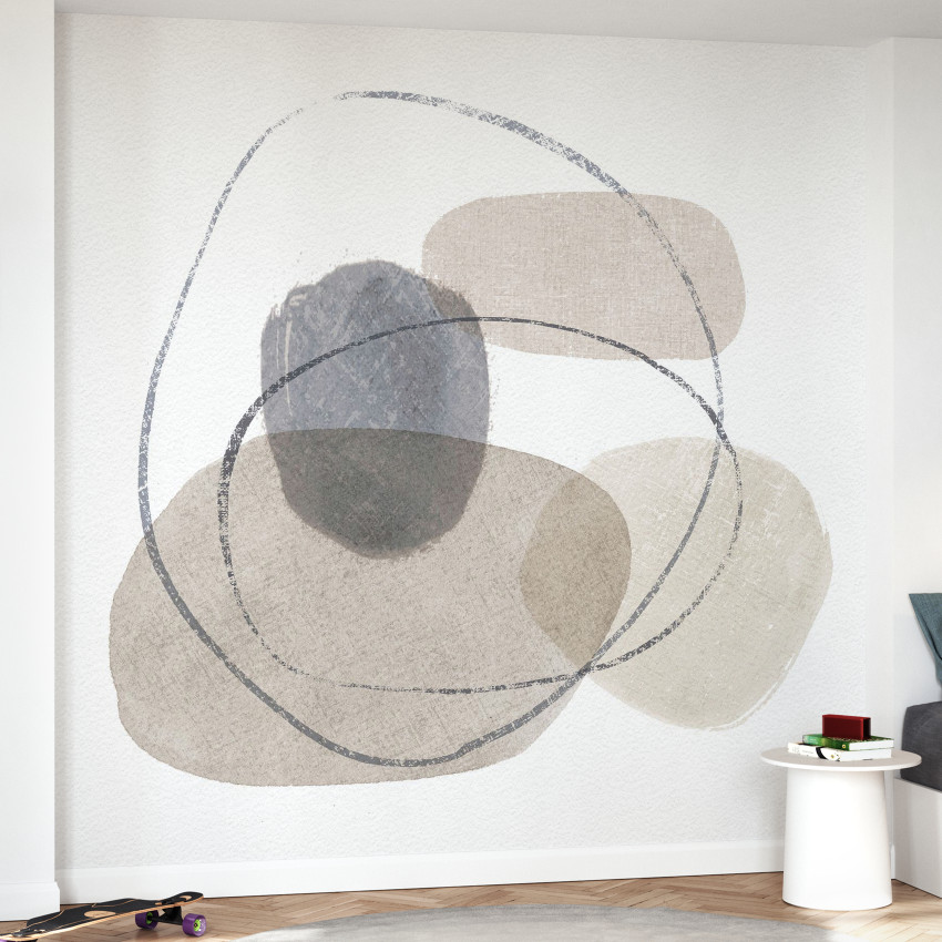 Fototapet abstract cu cercuri si forme geometrice roz, bej si gri