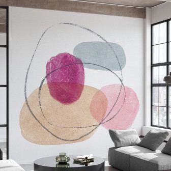 Fototapet abstract cu cercuri si forme geometrice roz, bej si gri