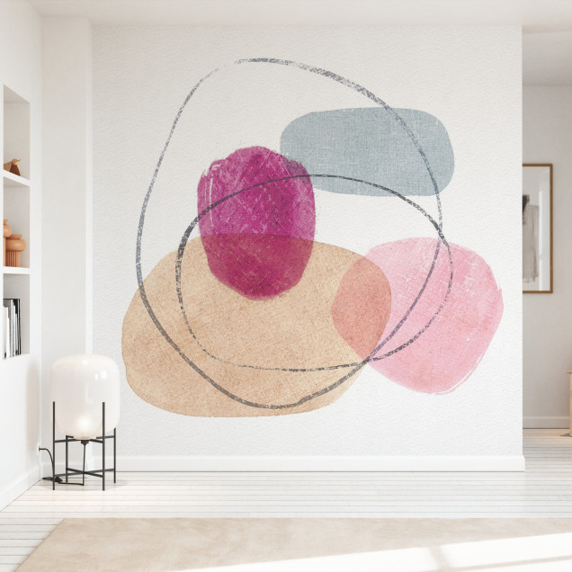 Fototapet abstract cu cercuri si forme geometrice roz, bej si gri