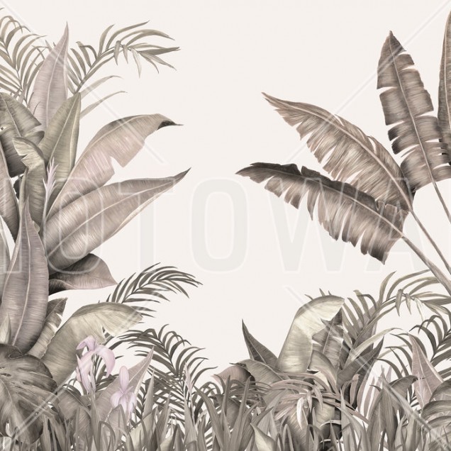 Tapet Tropical Humble Blush cu frunze de palmier in nuante de maro-roz