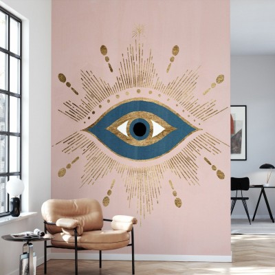 Tapet cu ochiul care vede tot, design modern, albastru si auriu