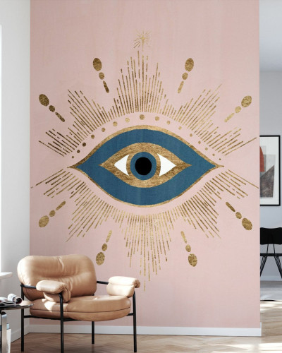 Tapet cu ochiul care vede tot, design modern, albastru si auriu