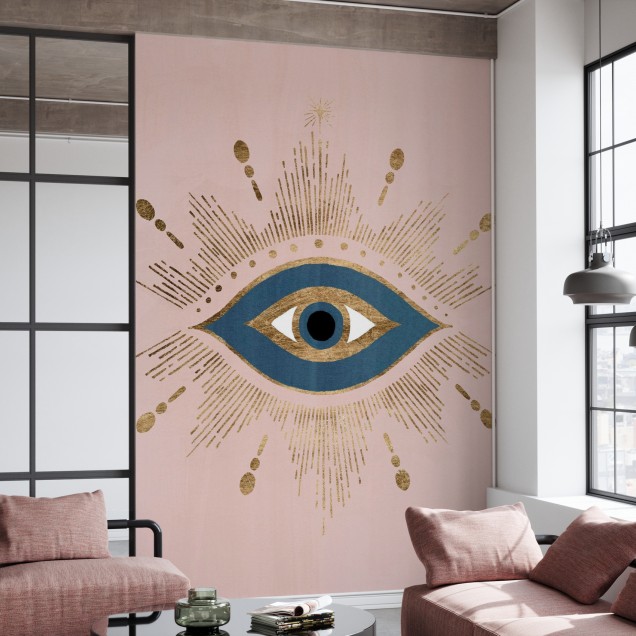 Tapet cu ochiul care vede tot, design modern, albastru si auriu