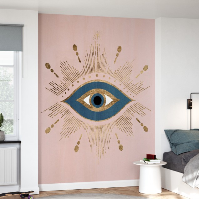 Tapet cu ochiul care vede tot, design modern, albastru si auriu