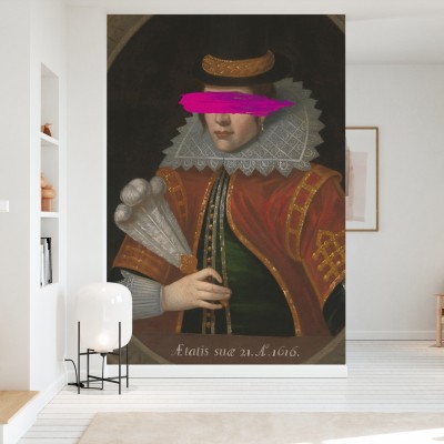Masked Pocahontas, tapet decorativ cu imagine artistică a lui Pocahontas, cu o pată vibrantă de culoare peste ochi.